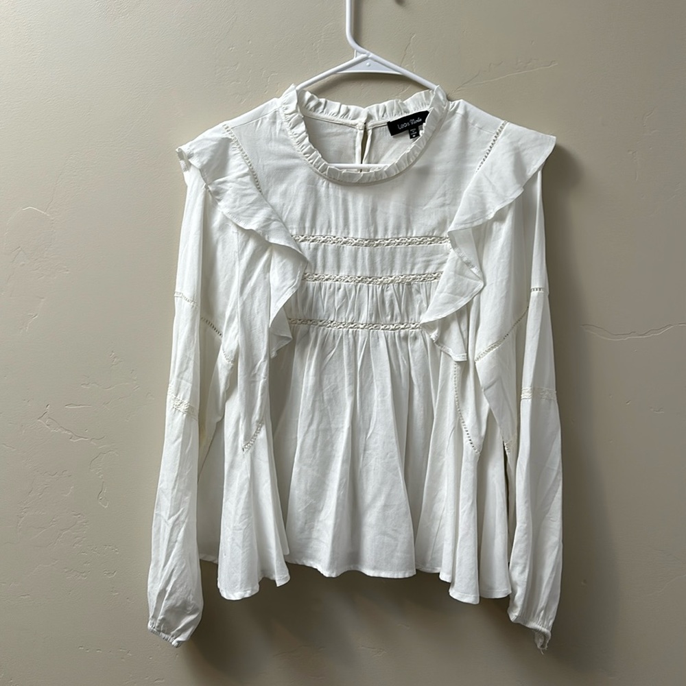 White long sleeve ruffle top